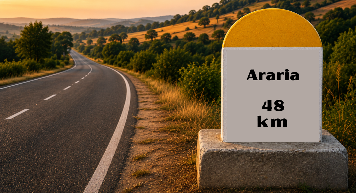 Purnia to Araria Taxi Service 1 Road view showing Purnia to Araria distance of 48 KM for taxi travel