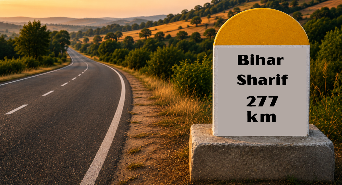 Purnia to Bihar Sharif Taxi Service 1 Purnia to Bihar Sharif distance milestone showing 277 KM route for taxi service and cab booking