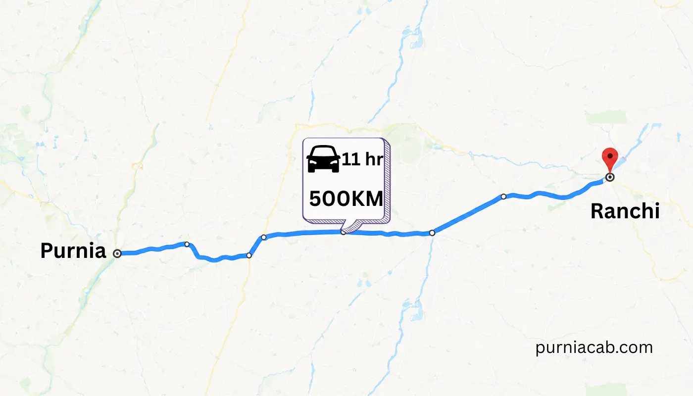 Purnia to Ranchi Taxi Service Route Map